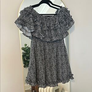 Black and White Ruffle Dress- off the shoulder